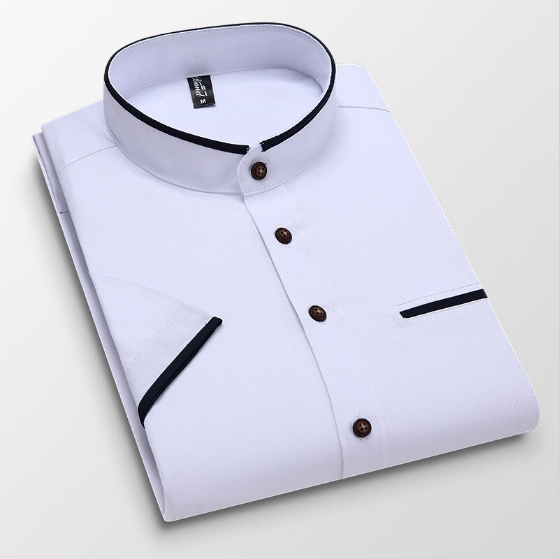 2022 New Summer Men Shirt Fashion Short Sleeve Slim Fit Stand Collar Solid Shirts for Men Clothing Oversized Button Up Shirt